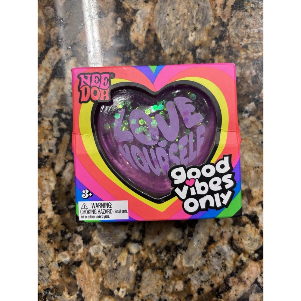NeeDoh Good Vibes Only Heart Glitter Heart Nee Doh "Love Yourself" NEW
